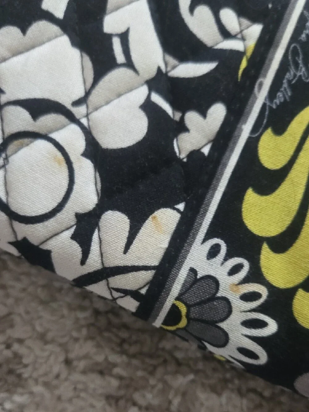 Vera Bradley Black Yellow Gray Floral Quilted Clutch